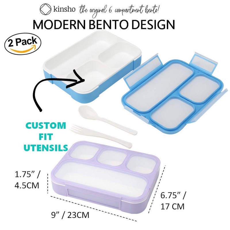 kinsho Bento-Box Lunch Box Kids Girls, Food and Snack Containers for Toddler Daycare, School Travel, Loncheras Para Ninas, Utensils Included (Purple Unicorn + Pink Flowers, 2 Pack) - Image 3